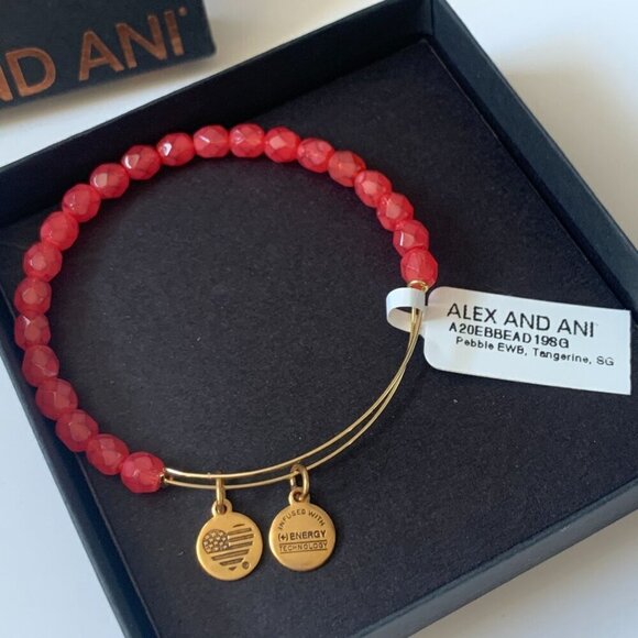 Alex and Ani Charm Tangerine Beaded Pebble Bangle Gold Finish 2"- 3.5" NIB - Picture 2 of 3